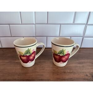 2 Four Star Stoneware 2002 Apples Pattern 14 oz Mugs / Cups
